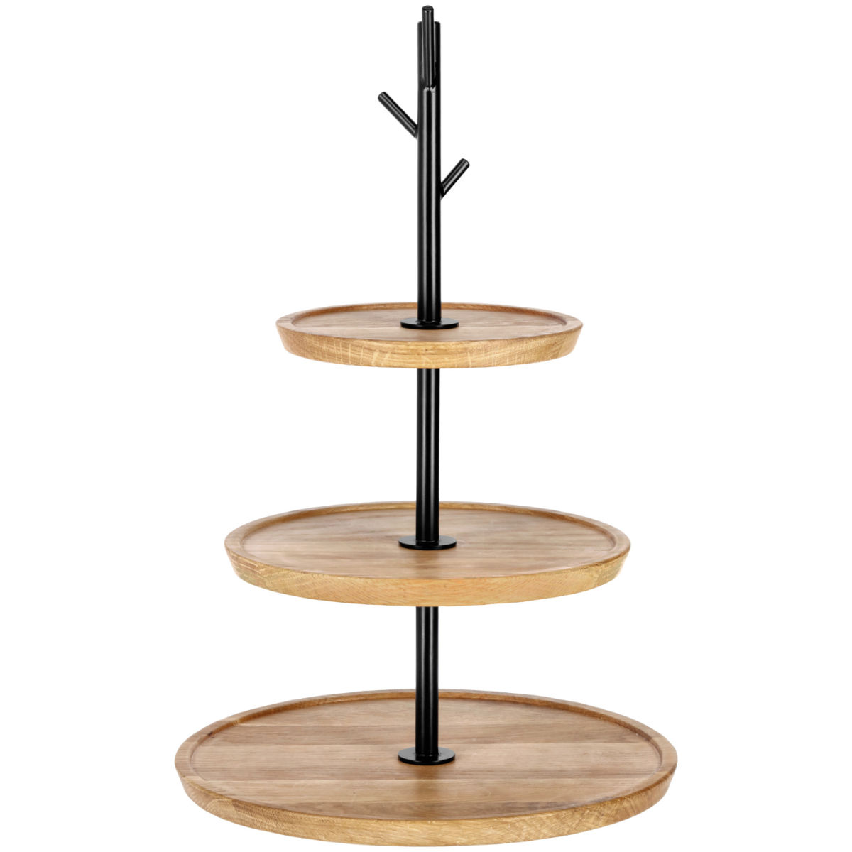 Etagere modulare Cornu 3 piani senza piedini VEGA; 34.8x50.4 cm (ØxH); quercia/nero; rotonda