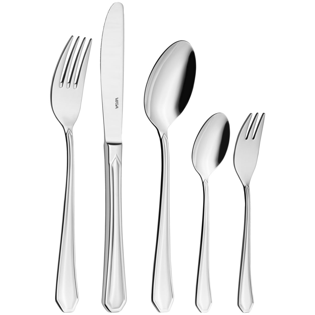 VEGA Mustergarnitur Besteck Tunis 5-teilig silber, Griff silber