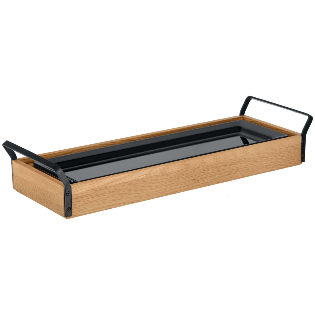 Vetrina refrigerata buffet Esino piana nera 2/4 VEGA; Misura GN 2/4, 61.9x21x10.9 cm (LxLxH); quercia/nero; rettangolare