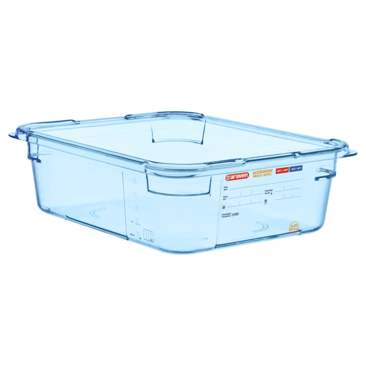 Contenitore per alimenti GN 1/2 in ABS Araven; GN 1/2, 5.95 l, 32.5x26.5x10 cm (LxLxP); blu