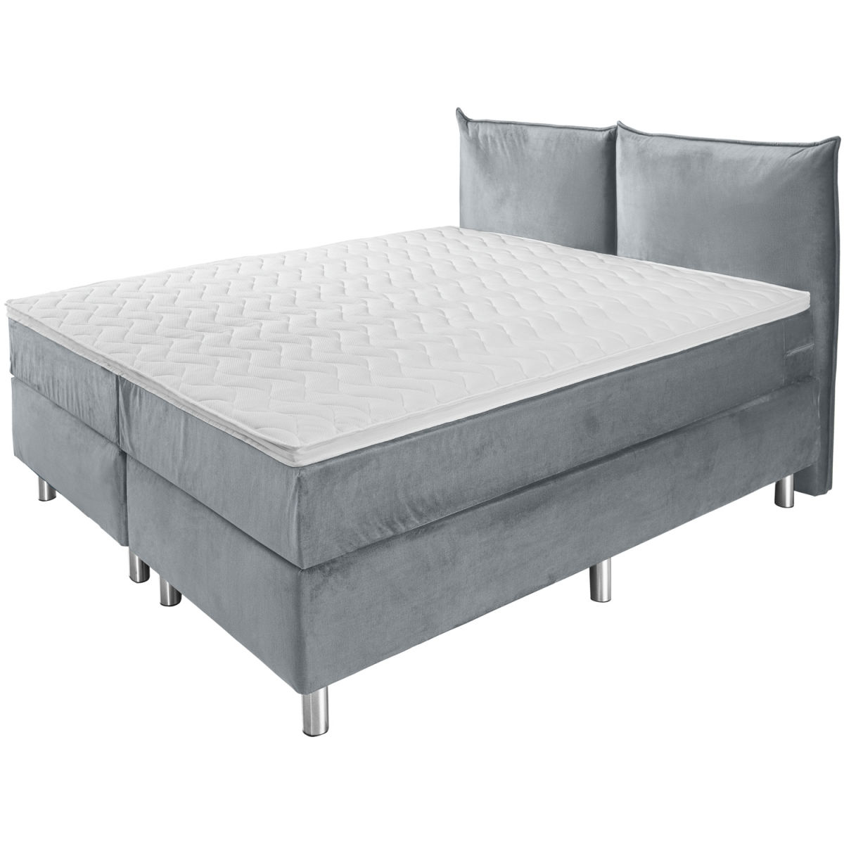 Letto Boxspring Basic velluto, testiera imbottita ERWIN M.; 200x200x63 cm (LxLxH); grigio chiaro; duro