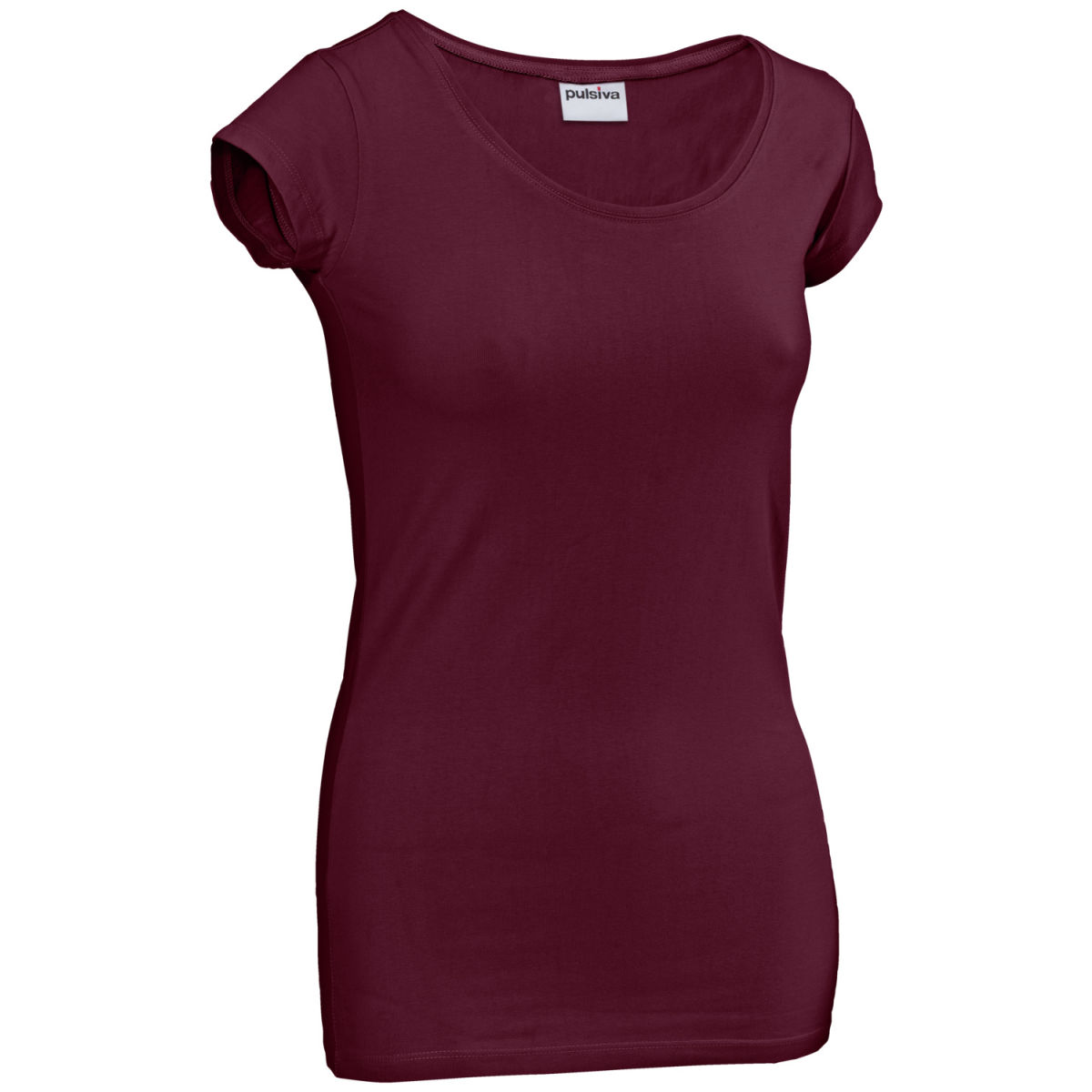 T-shirt da donna Sabrina collo rotondo PULSIVA; Taglia L; bordeaux; 2 pz. / confezione