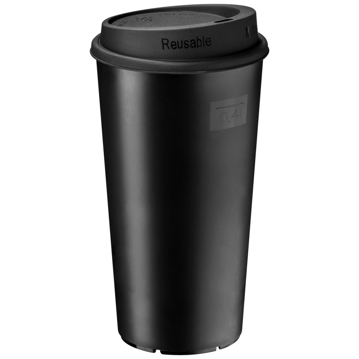 Tazza riutilizzabile Clair con coperchio VEGA; 400ml, 8x14.5 cm (ØxH); nero; 20 pz. / confezione