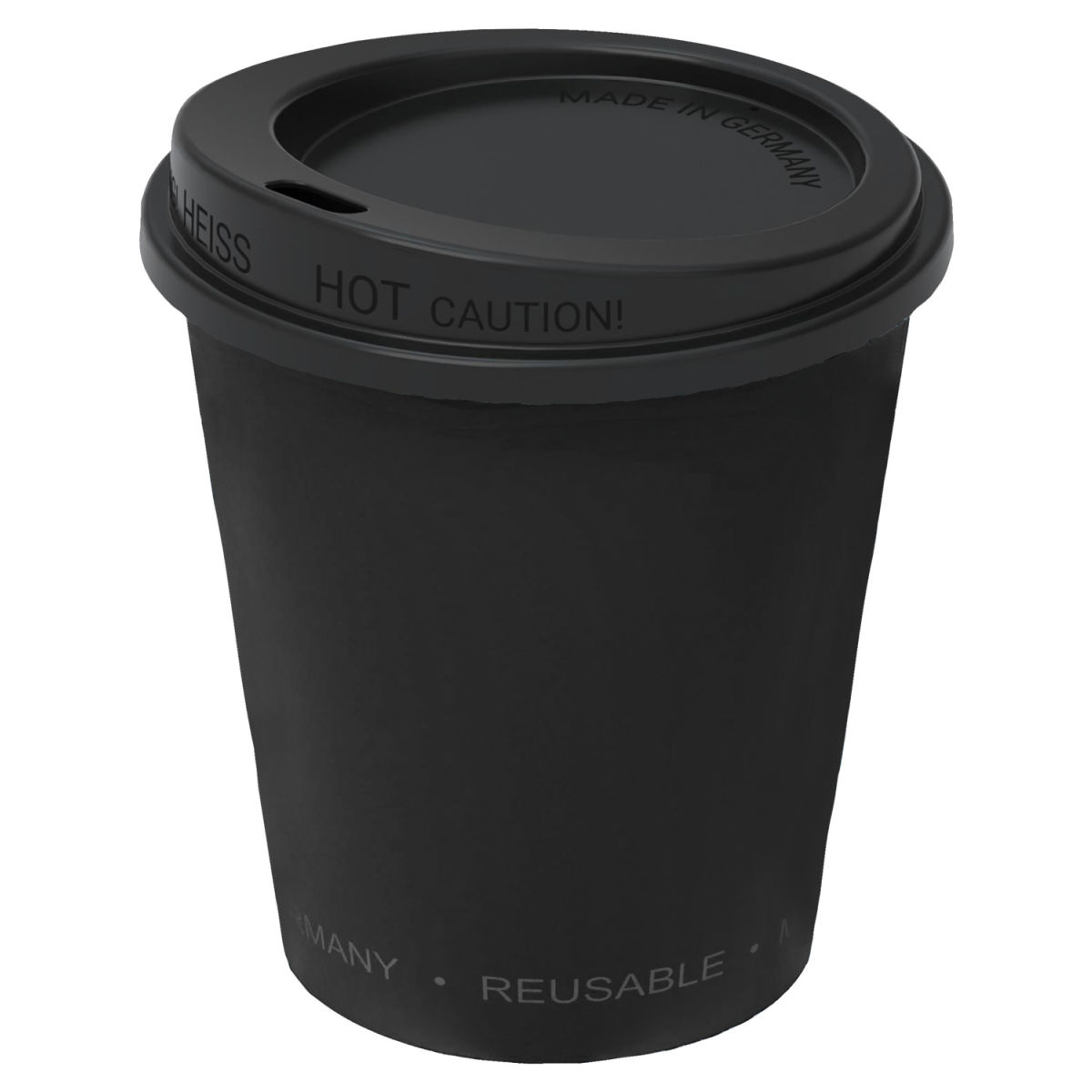 Tazza riutilizzabile Michigan con coperchio elasto REuse; 200ml, 7.9x8.2 cm (ØxH); nero; 25 pz. / confezione