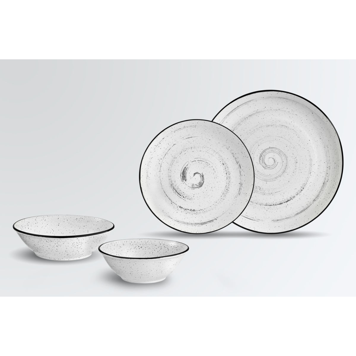 Set piatti Fungio 16 pezzi VEGA; bianco/nero