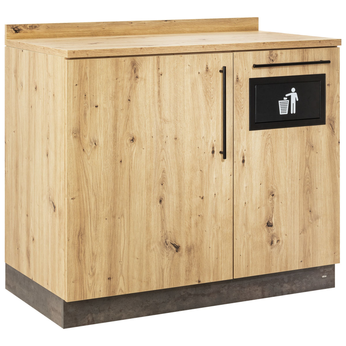Banco cassa Baristo Basic con sistema raccolta rifiuti VEGA; 110x61x99.5 cm (LxPxH); quercia selvatica, manico nero