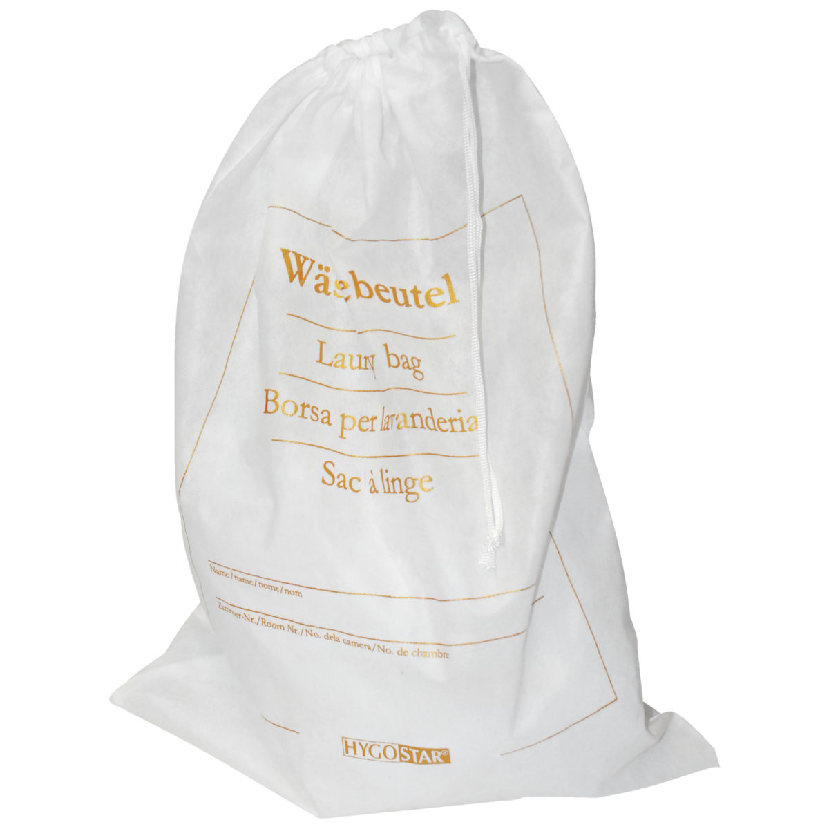 Sacco portabiancheria Soft Hygostar; 54x38 cm (LxL); bianco; 50 pz. / confezione