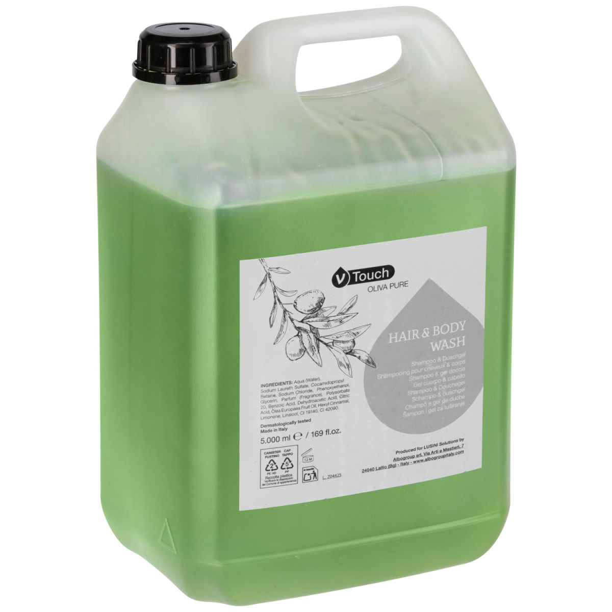 V-Touch Hotel Shampoo und Duschgel Oliva Pure 2 in 1, Kanister 5000 ml; grün; 2 Stück / Pack