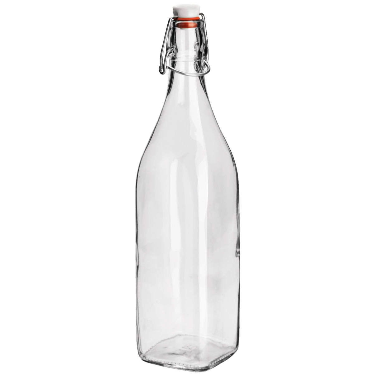 Botella cierre estribo Swing Bormioli Rocco; 1100ml, 7.5x7.5x32 cm (LgxAnxAt); transparente; cuadrada; 6 pz. / Paquete