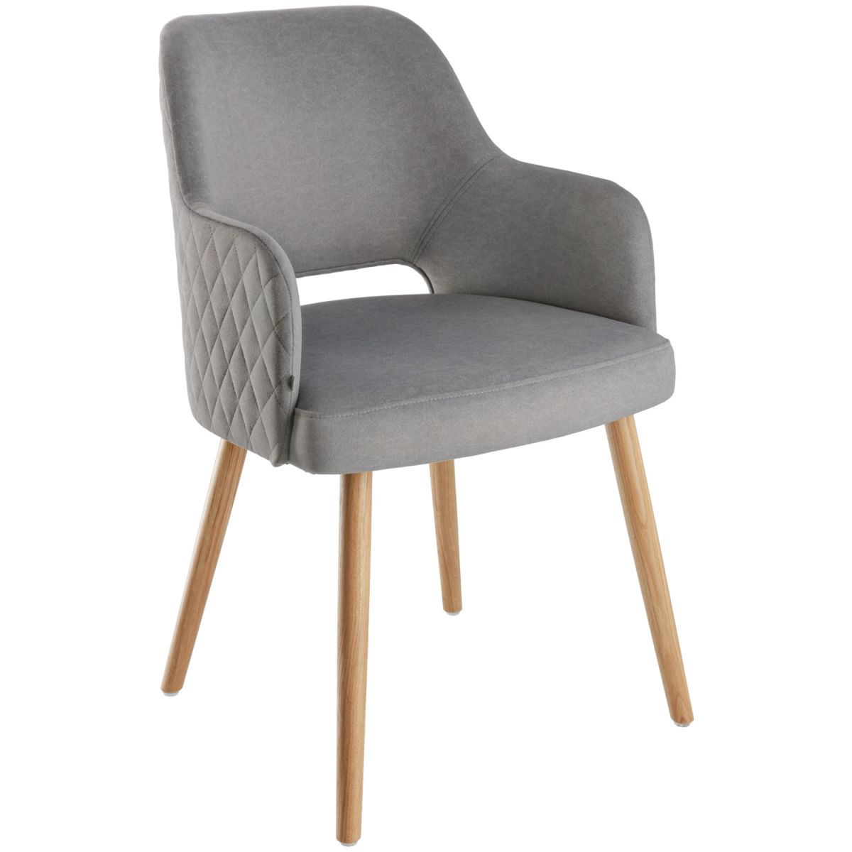 Sedia Rombo in velluto VEGA; 46x47x85 cm (LxPxH); seduta grigio, struttura quercia