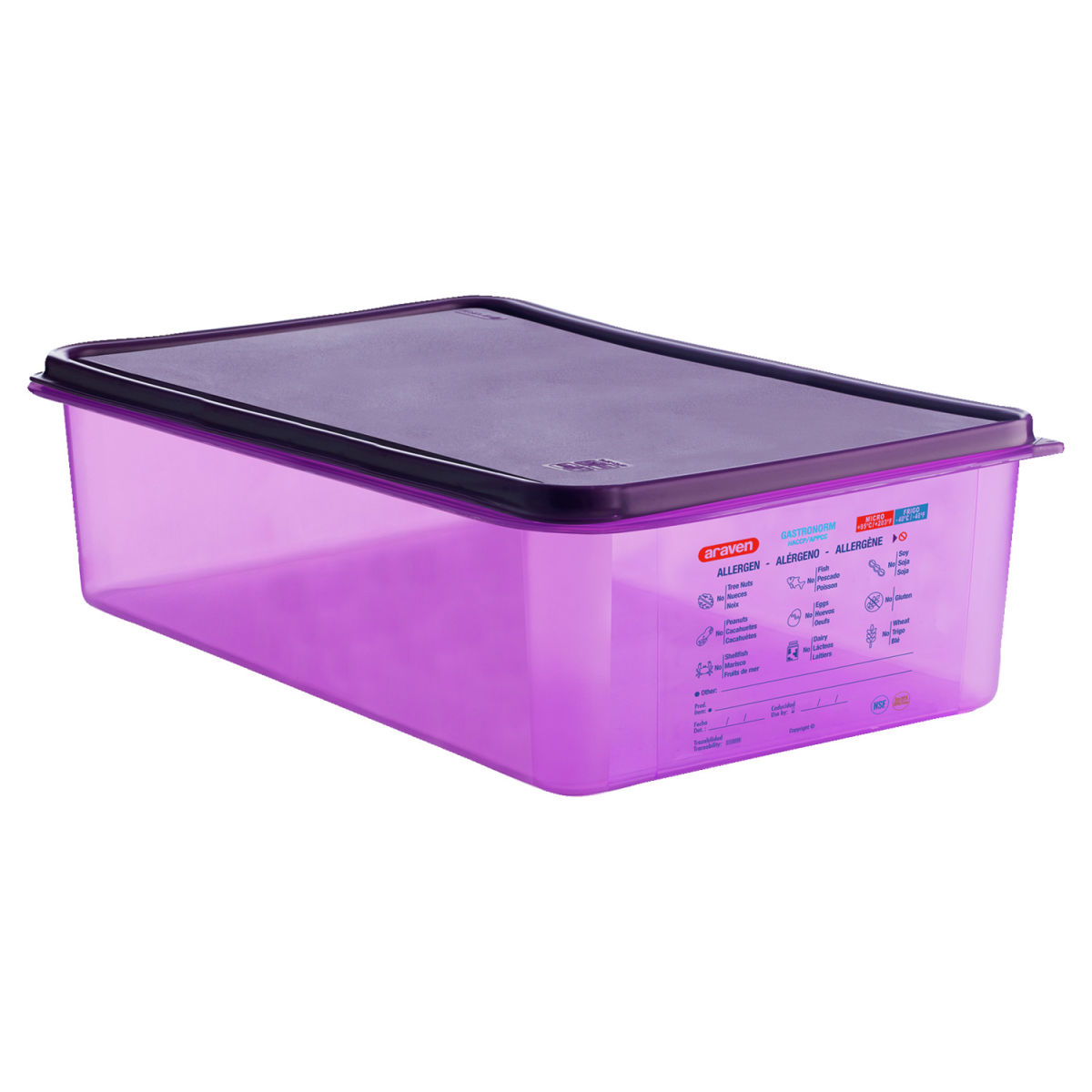 Contenitori GN per alimenti senza allergeni Araven; Misura GN 1/1, 20500ml, 53x32.5x15 cm (LxLxP); violetto