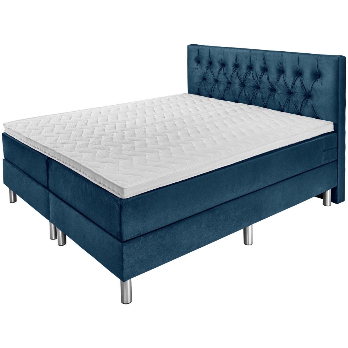 Letto componibile Basic velluto, testiera Chesterfield. ERWIN M.; 200x200x63 cm (LxLxH); blu scuro; duro