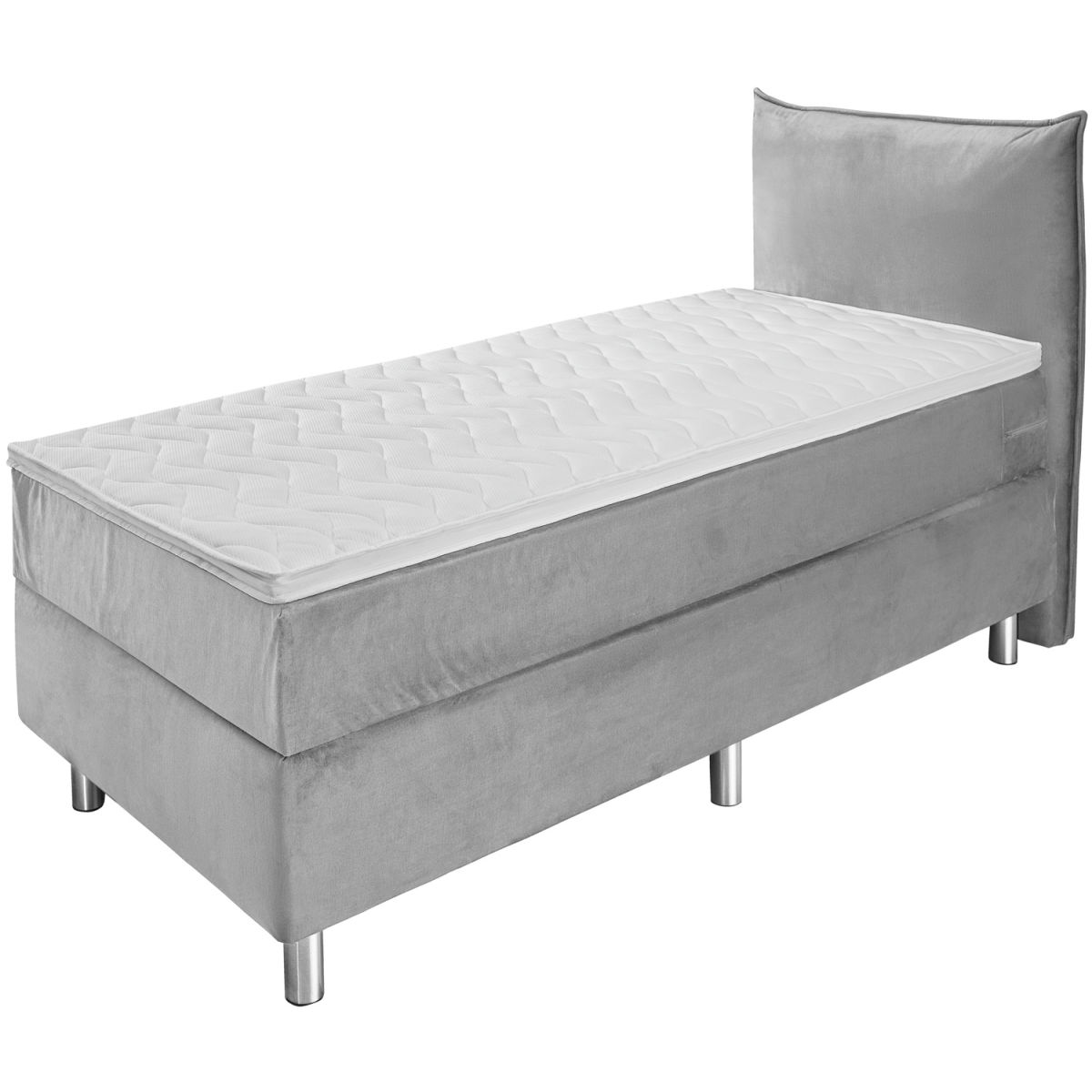 Letto Boxspring Basic velluto, testiera imbottita ERWIN M.; 90x200x63 cm (LxLxH); grigio chiaro; duro