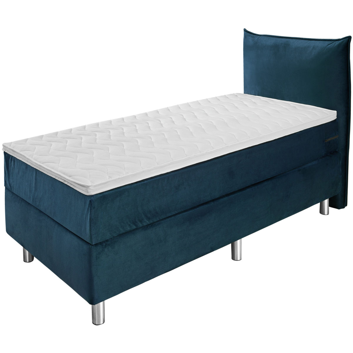 Letto Boxspring Basic velluto, testiera imbottita ERWIN M.; 90x200x63 cm (LxLxH); blu scuro; duro