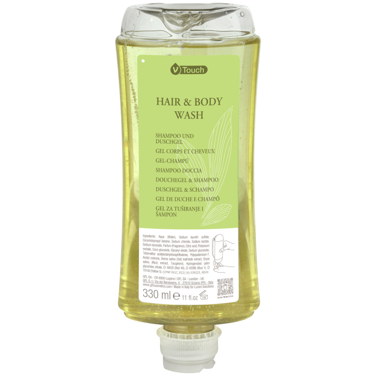 V-Touch Hotel shampoo en douchegel Mineral in dispenser systeem; 330 ml; groen; 24 stuk / verpakking