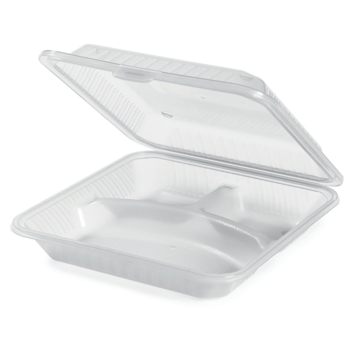 Contacto Mehrweg-Behälter Eco-Takeout® 3 Fächer 23x23x7 cm (LxBxH); transparent; quadratisch; 12 Stück / Pack
