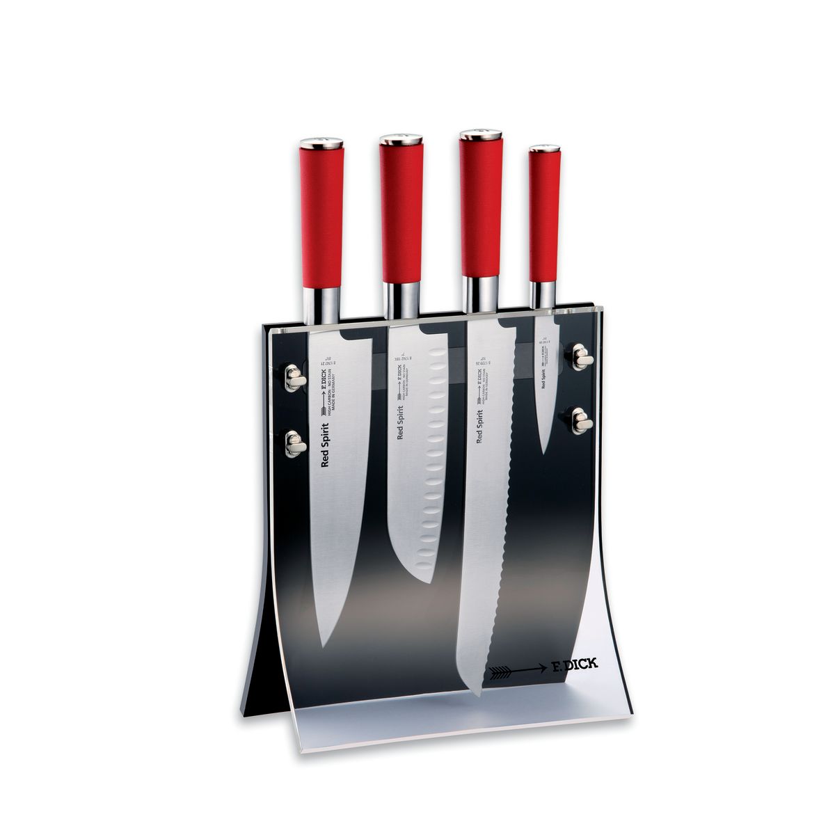 Ceppo con coltelli professionali Red Spirit 4 pezzi F. Dick; 24 cm (L); argento/rosso