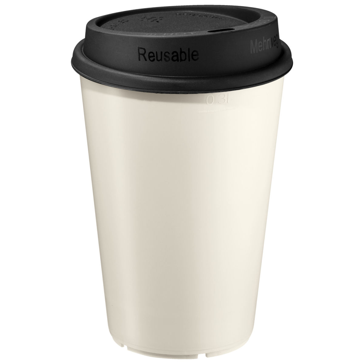 Tazza riutilizzabile Clair con coperchio VEGA; 300ml, 8x11.2 cm (ØxH); nero/bianco crema; 20 pz. / confezione