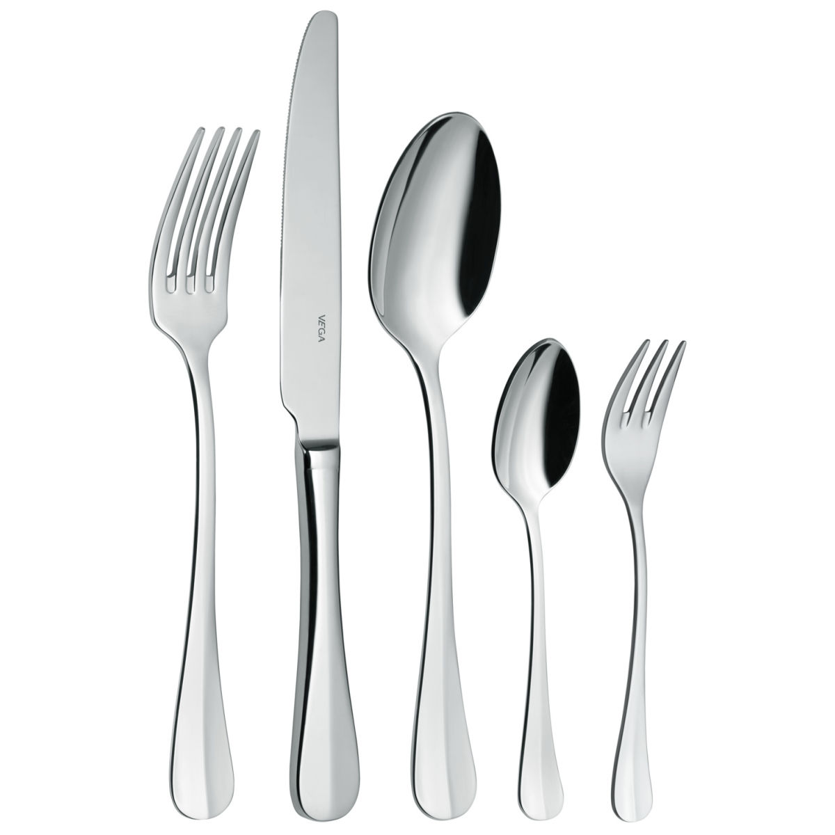 VEGA Mustergarnitur Besteck Baguette 5-teilig silber, Griff silber
