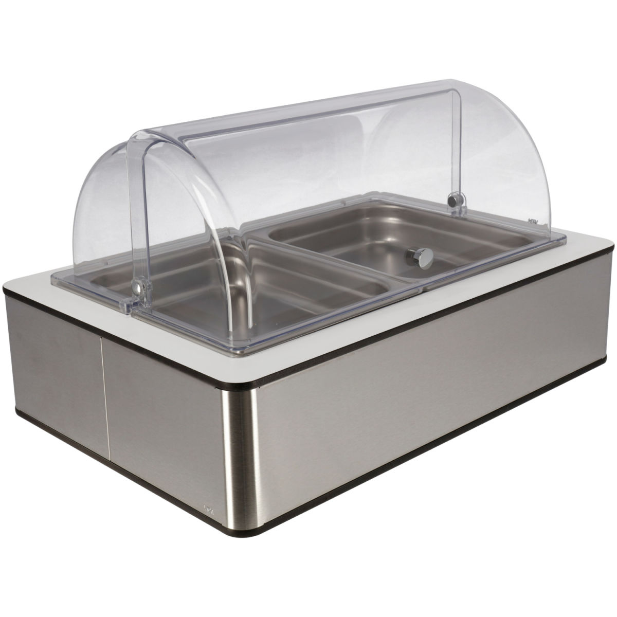 Vetrina salvafreschezza Fundale bianca 6,5 cm acciaio 2 x 1/2 VEGA; Misura GN 1/1, 63x42.5x33.9 cm (LxLxH); bianco/trasparente/acciaio inox; rettangolare