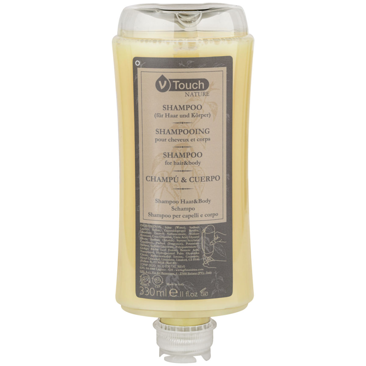 V-Touch Hotel shampoo en douchegel Nature in dispenser systeem; 330 ml; geel; 24 stuk / verpakking