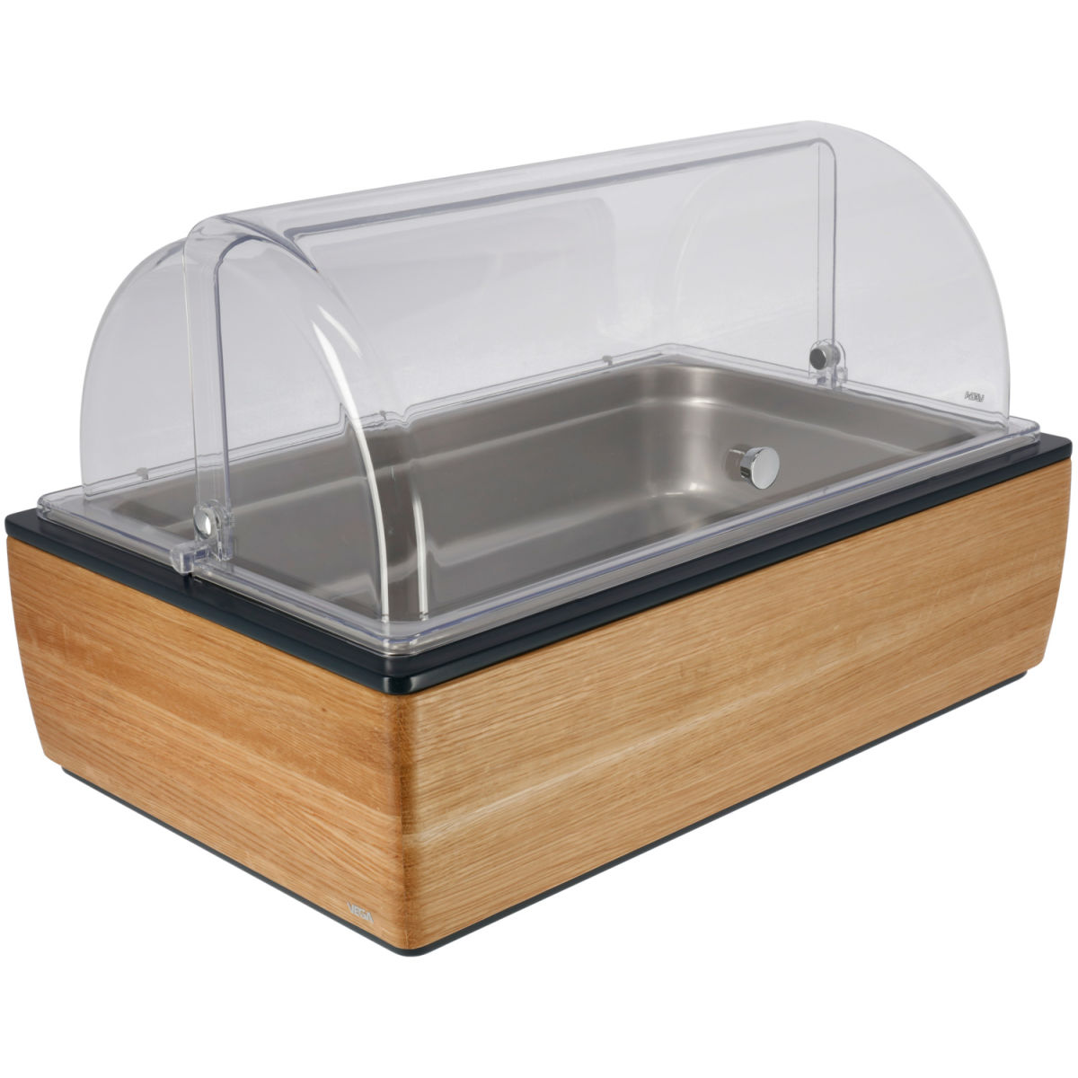 Vetrina salvafreschezza Montana quercia 10 cm acciaio 1/1 VEGA; Misura GN 1/1, 55.4x35.2x29.9 cm (LxLxH); quercia/trasparente/acciaio inox; rettangolare