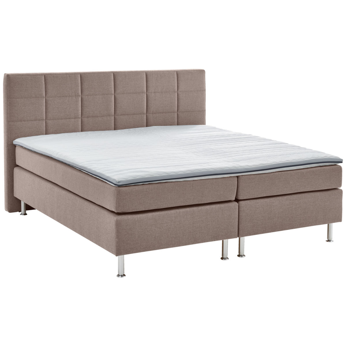 Letto completo Ambisuite Deluxe in stoffa con schienale trapuntato a quadri ERWIN M.; 200x200x62 cm (LxLxH); marrone