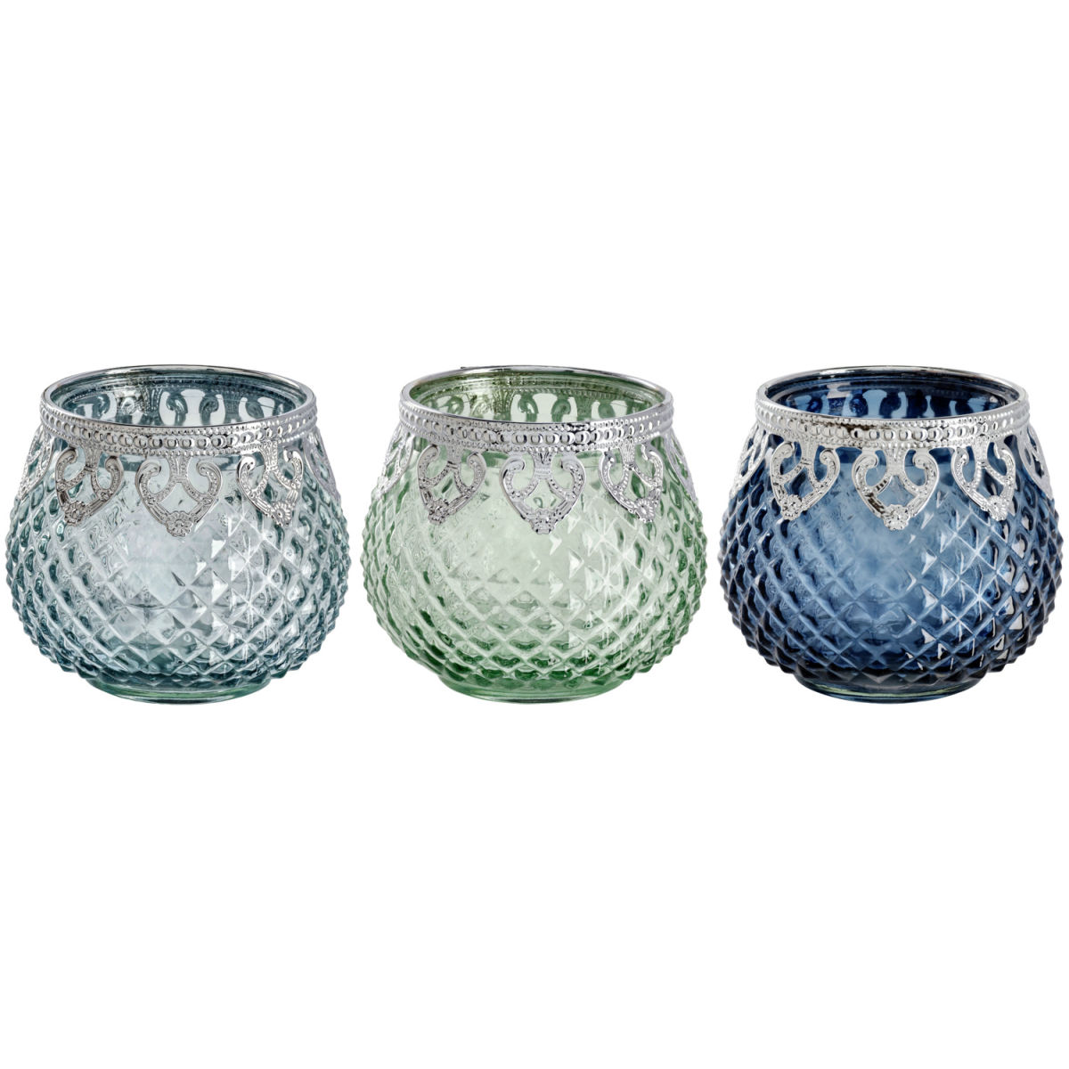 Set di portacandele tealight Amit; 10.1x8.8 cm (ØxH); blu/verde/trasparente