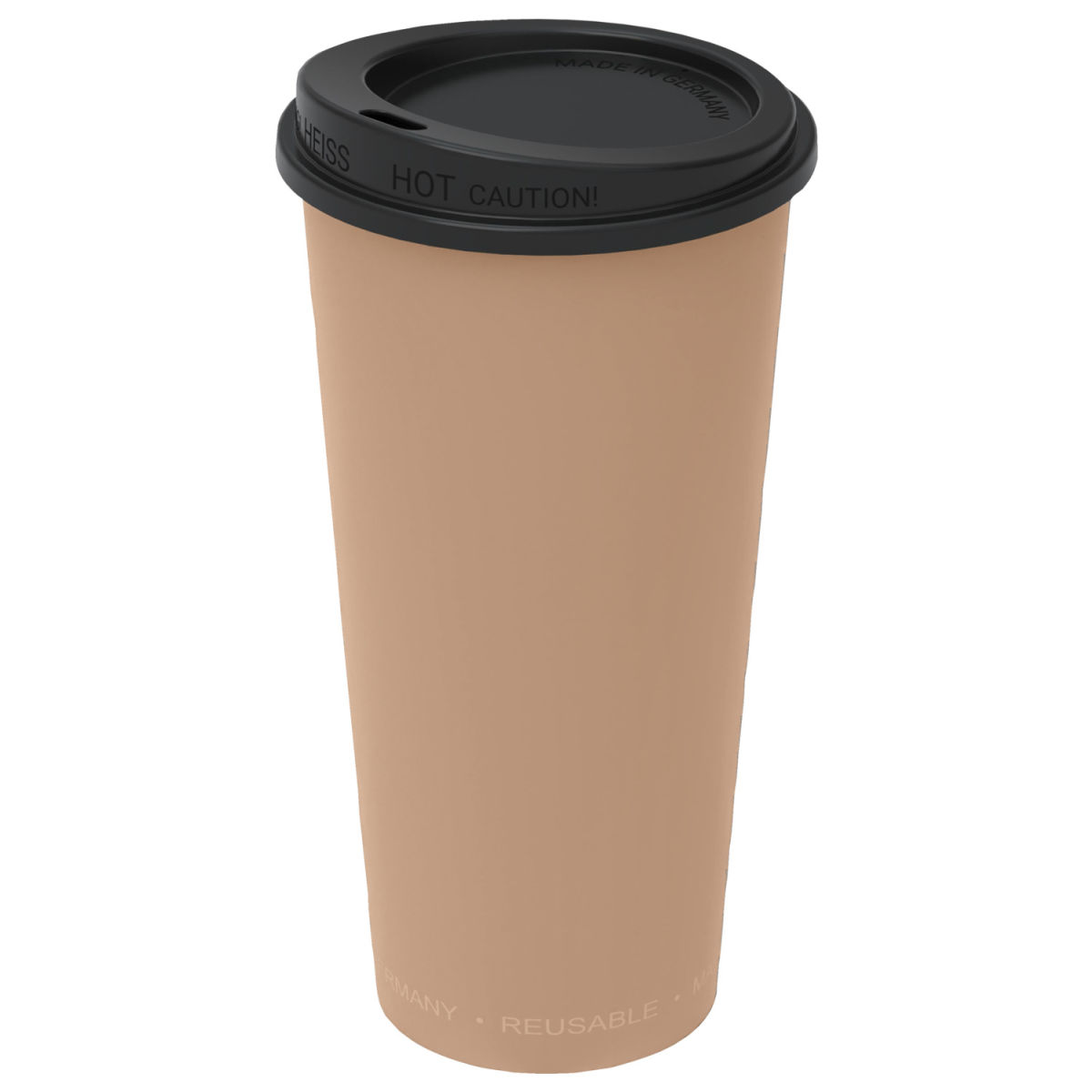 Tazza riutilizzabile Michigan con coperchio elasto REuse; 400ml, 7.9x14.7 cm (ØxH); marrone/nero; 25 pz. / confezione