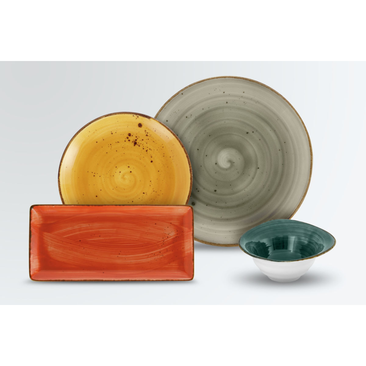 Campioni Porcellana Nebro 4 pz. VEGA; grigio/giallo/blu/rosso