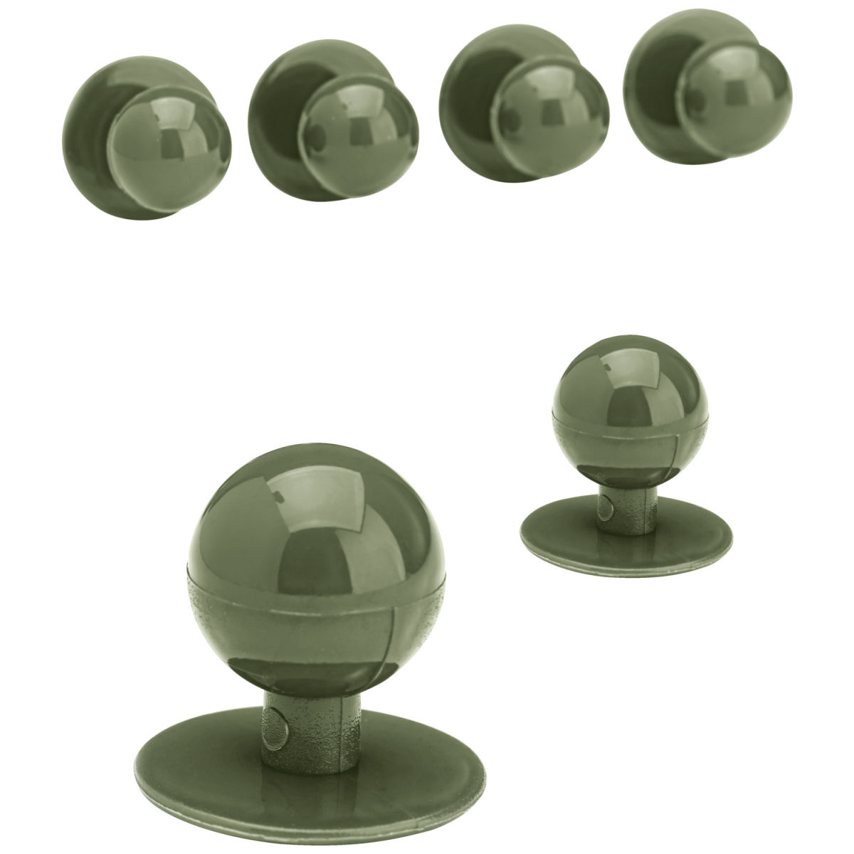 Botones de bola lisos PULSIVA; verde oliva; redonda; 12 pz. / Paquete