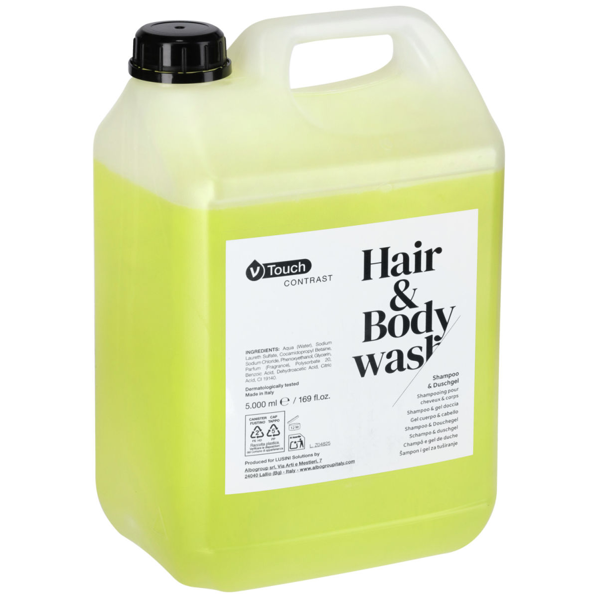 Shampoo e gel doccia Contrast 2 in 1 in tanica V-Touch; 5000 ml; giallo; 2 pz. / confezione