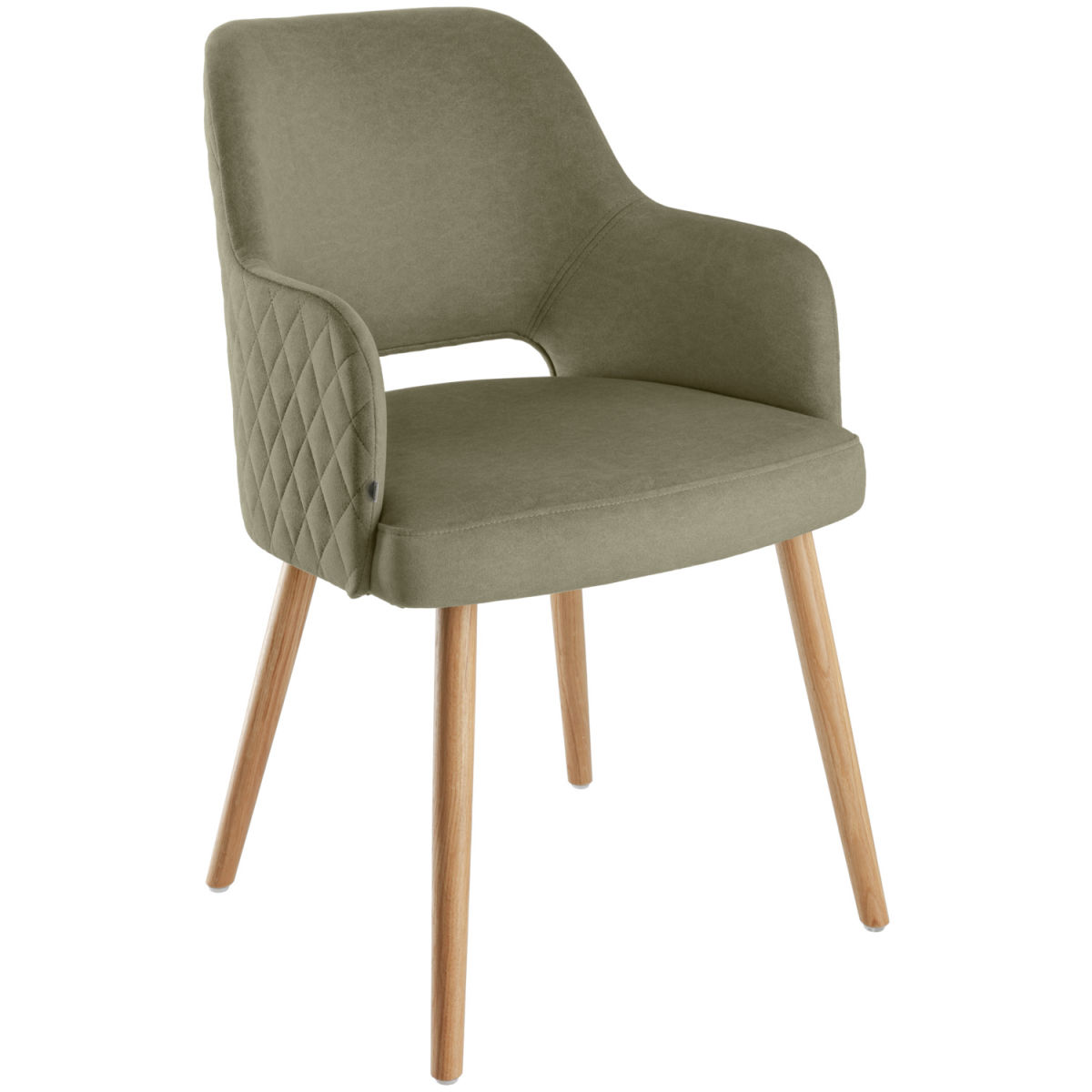 Sedia Rombo in velluto VEGA; 46x47x85 cm (LxPxH); seduta verde, struttura quercia