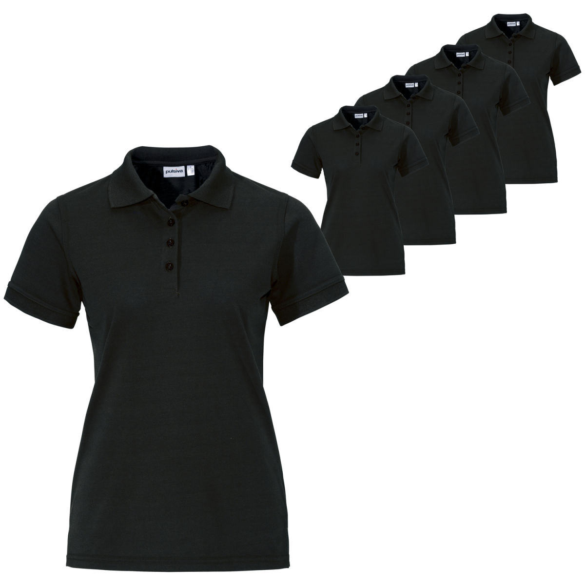 Polo da donna in confezione risparmio Sunny maniche corte PULSIVA; Taglia XL; nero; 5 pz. / Pacco