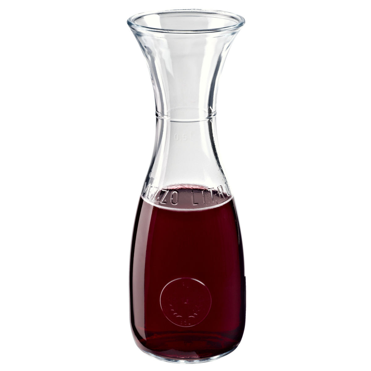 Caraffa in vetro Misura con marcatura Bormioli Rocco; 600ml, 8.4x23.5 cm (ØxH); trasparente; rotonda; 0.5 l Segno di riempimento, 12 pz. / confezione