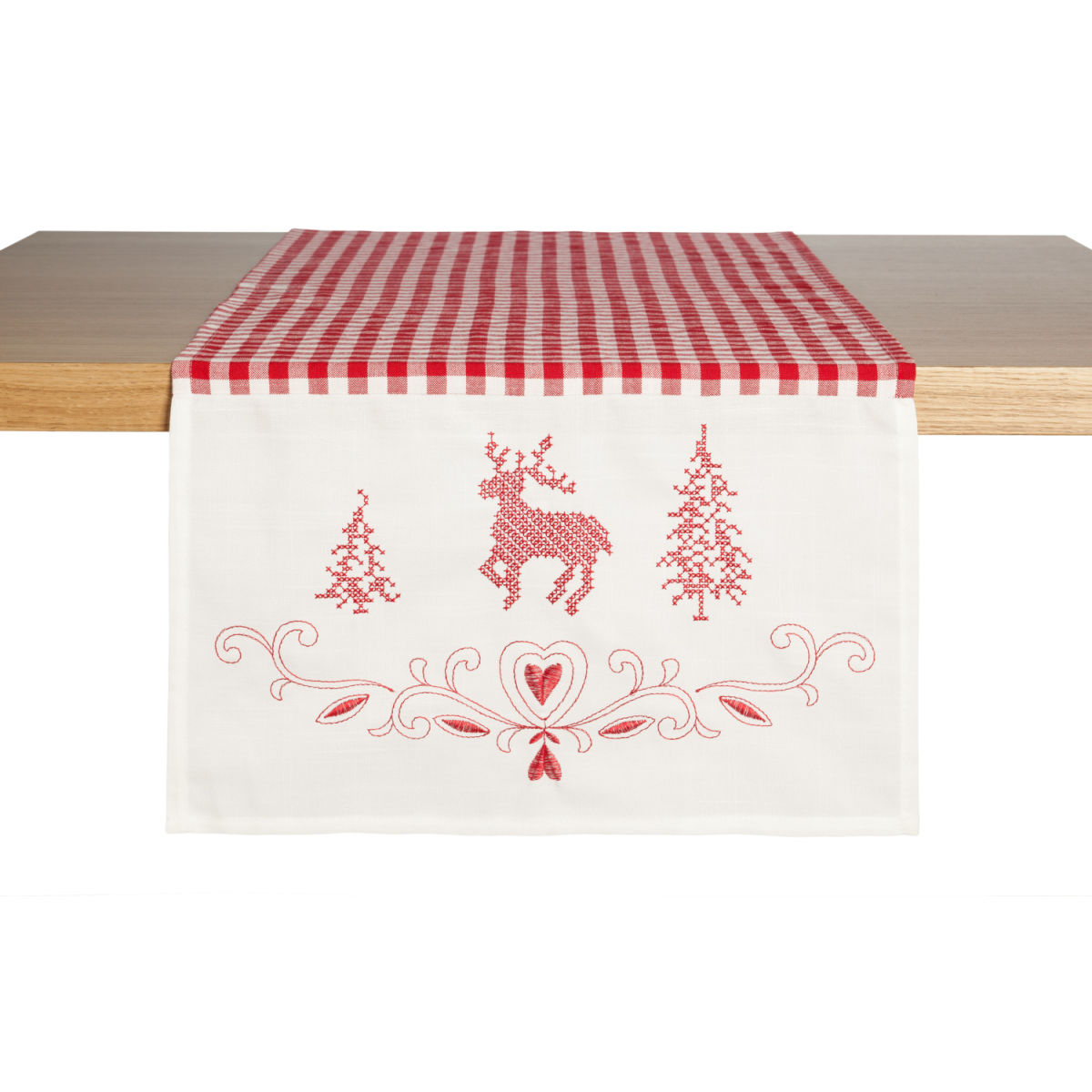 ERWIN M. Tischläufer Chatelete Hirsch 40x130 cm (BxL); rot/weiß; rechteckig