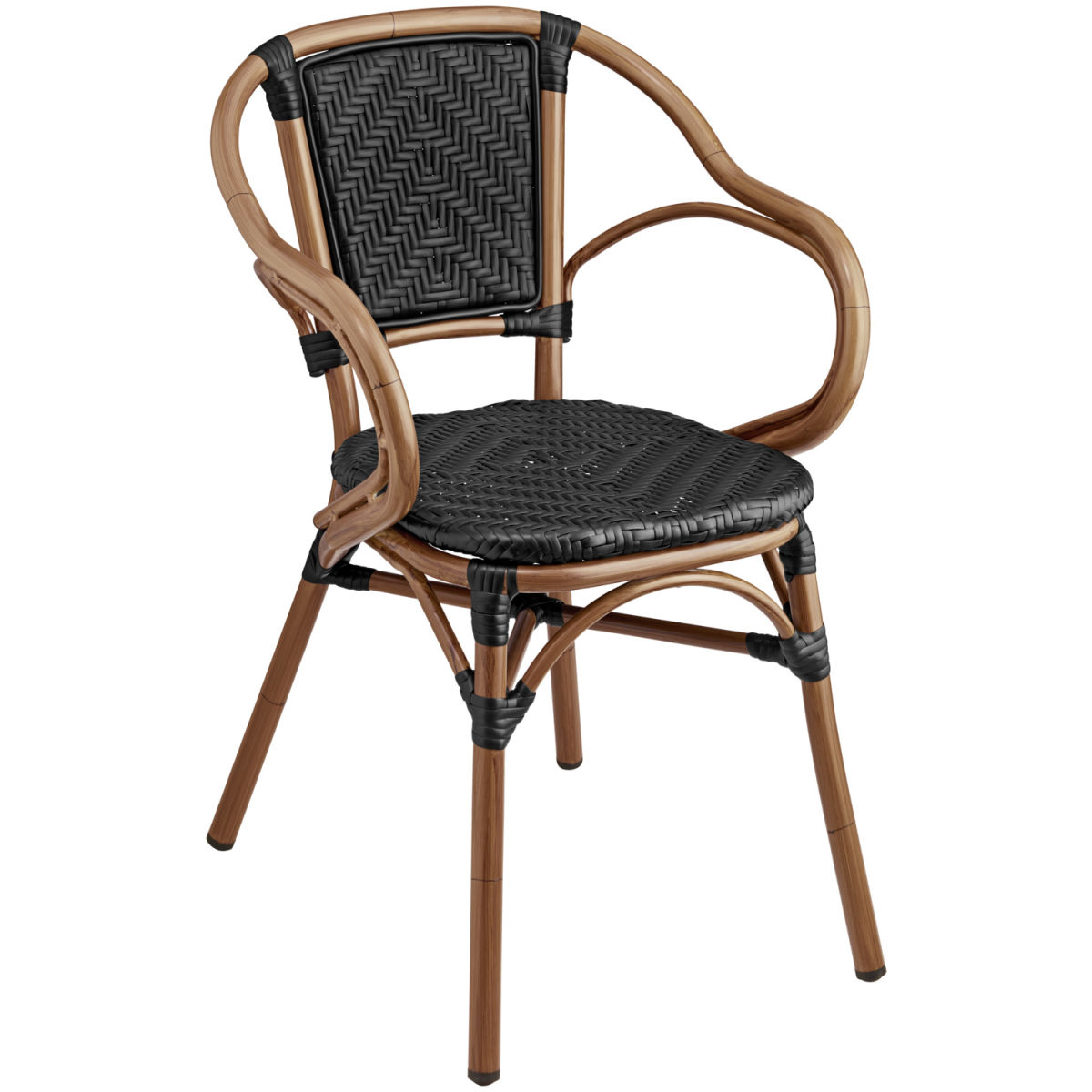 VEGA Outdoor Stapelstuhl Tolia mit Armlehnen 58x58x81.5 cm (BxTxH); Sitz schwarz, Gestell hellbraun; 2 Stück / Pack