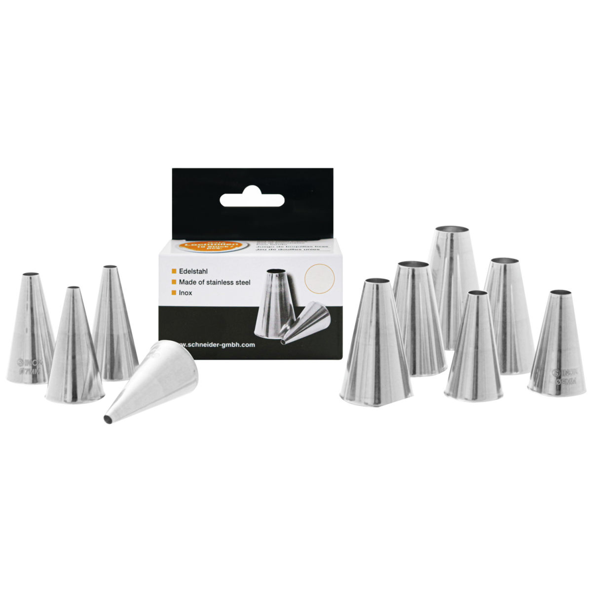 Set cornetti sac à poche in acciaio 10 pz. Schneider; argento