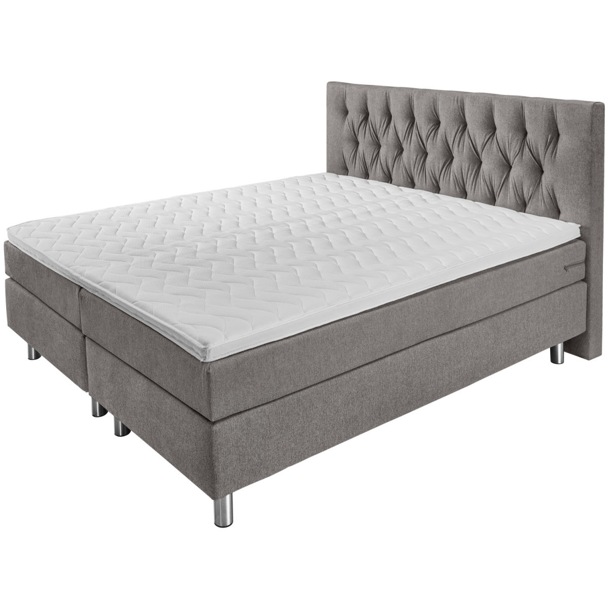 Letto Boxspring Premium tessuto d’arredo, testiera Chesterfield ERWIN M.; 180x200x69 cm (LxLxH); tortora; duro