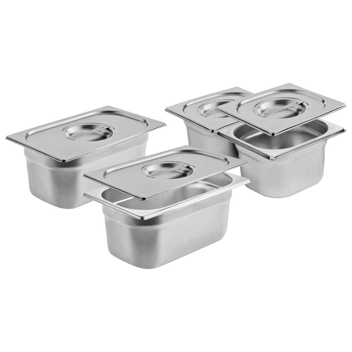 Set contenitori GN Premium 8 pezzi GN 1/4 e GN 1/6 con coperchio VEGA; 2600ml, 26.5x16.2x10 cm (LxLxP); argento