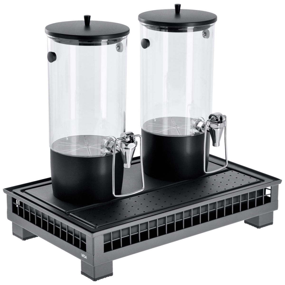 Distributore di succhi Portland doppio 1/1 VEGA; Misura GN 1/1, 55.4x35.2x53 cm (LxLxH); antracite/trasparente/nero; rettangolare