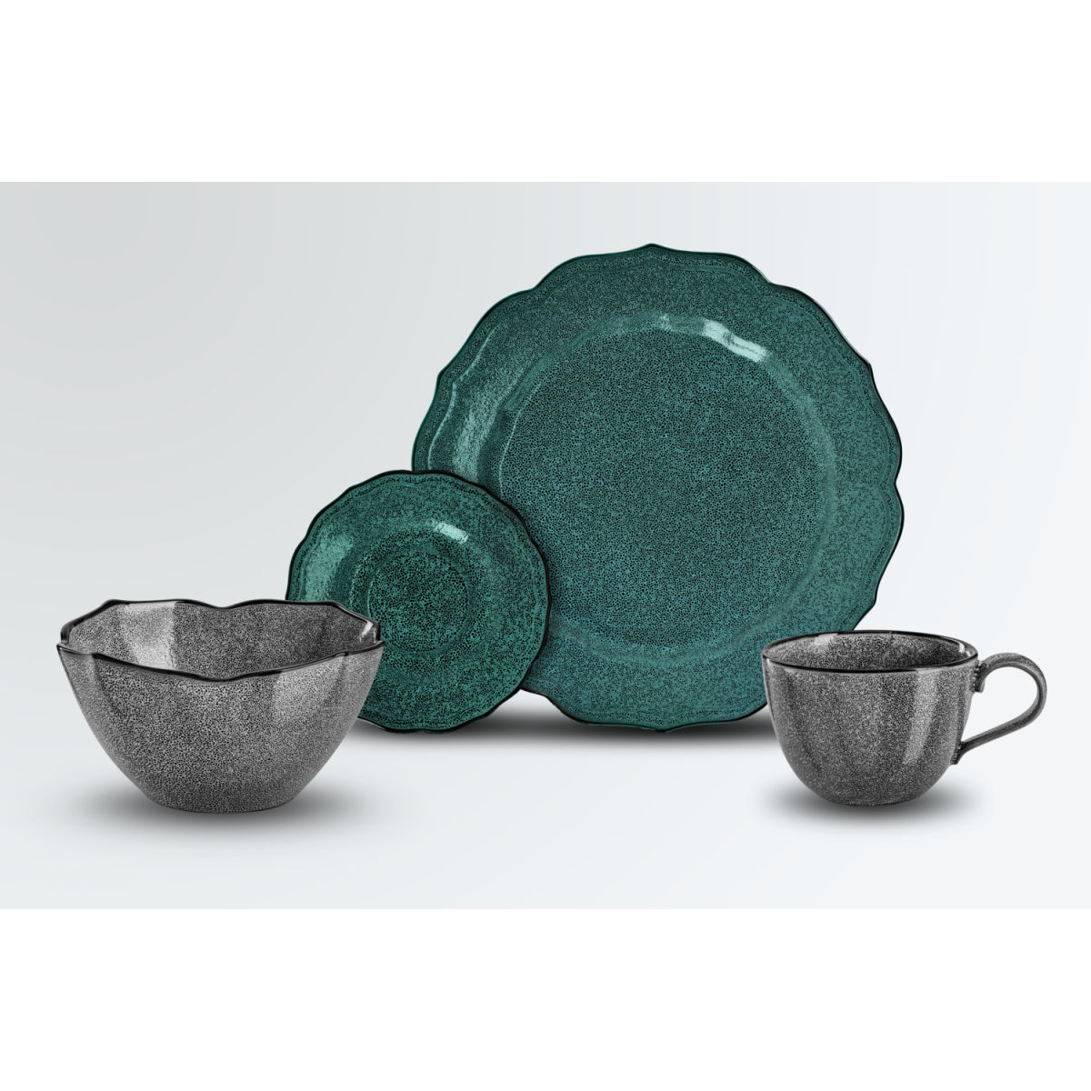 Set campioni porcellana Antiqus 4 pezzi VEGA; petrolio/grigio