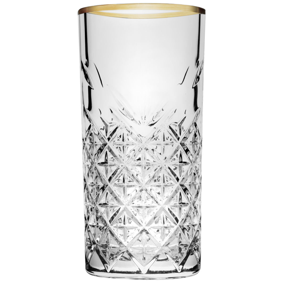 Tumbler alto Gold Timeless Pasabahçe; 450 ml, 7.8x16.1 cm (ØxH); trasparente/oro; 4 pz. / Pacco