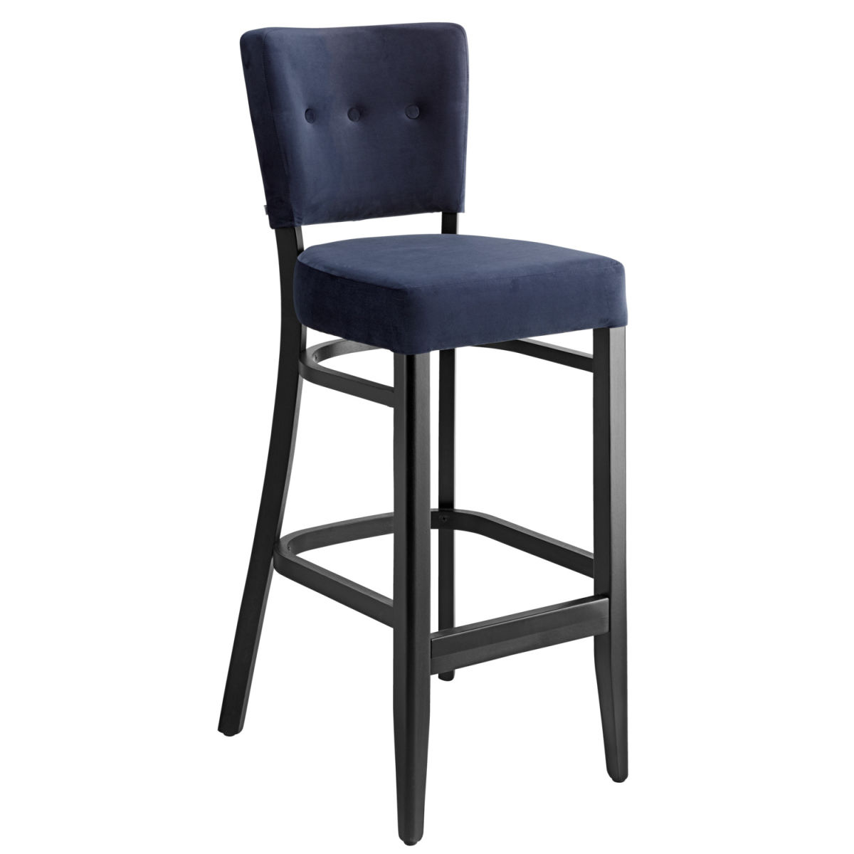 Vega Barstoel Winchester fluweel; 45x56x110 cm (BxDxH); zitting donkerblauw, frame zwart; 2 stuk / verpakking