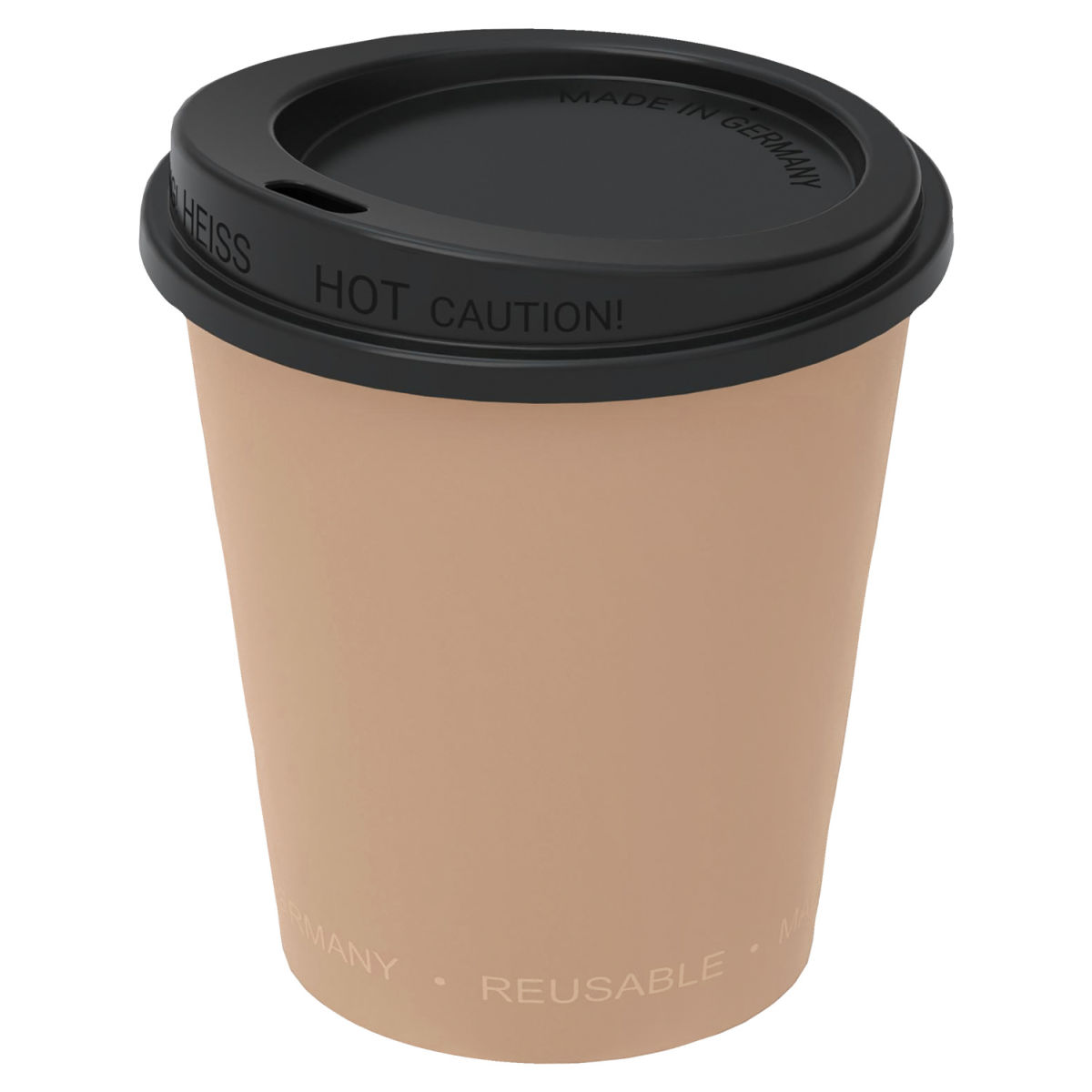 Tazza riutilizzabile Michigan con coperchio elasto REuse; 200ml, 7.9x8.2 cm (ØxH); marrone/nero; 25 pz. / confezione