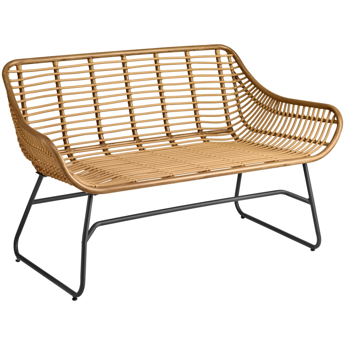 VEGA Outdoor Sofa Tomeo 2-Sitzer, Bambus-Look 134x73x82 cm (BxTxH); Sitz hellbraun, Gestell schwarz