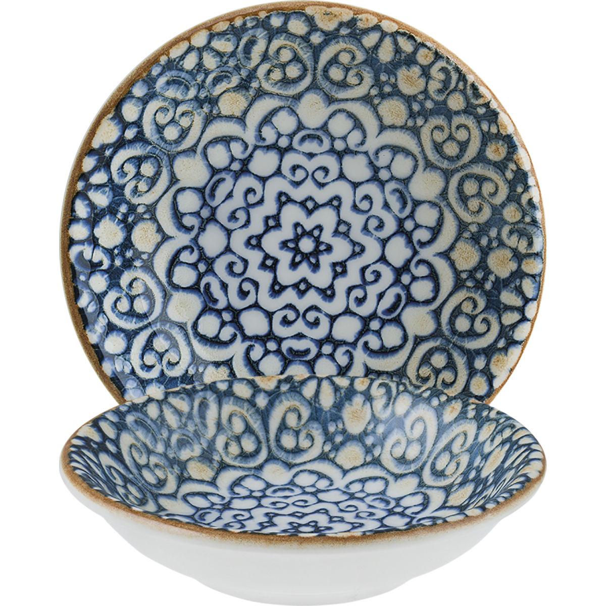 Ciotoline Alhambra Bonna; 220ml, 13x3.5 cm (ØxH); blu/bianco/marrone; rotonda; 12 pz. / confezione