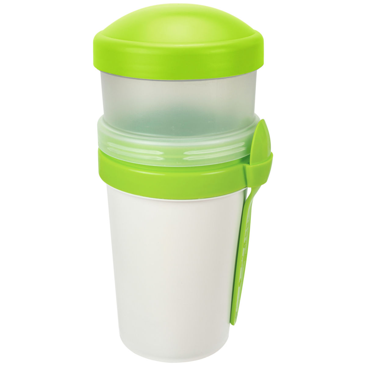 Tazza riutilizzabile Bio con cucchiaio dom; 500ml, 10.5x19.2 cm (ØxH); bianco/verde; 2 pz. / confezione