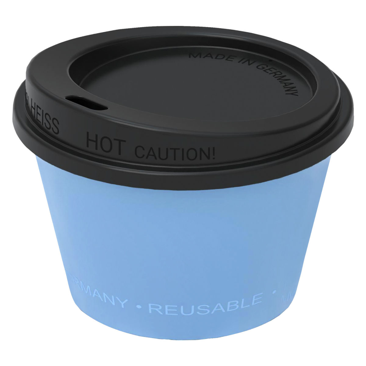 Tazza riutilizzabile Michigan con coperchio elasto REuse; 100ml, 7.9x4.9 cm (ØxH); blu/nero; 25 pz. / confezione