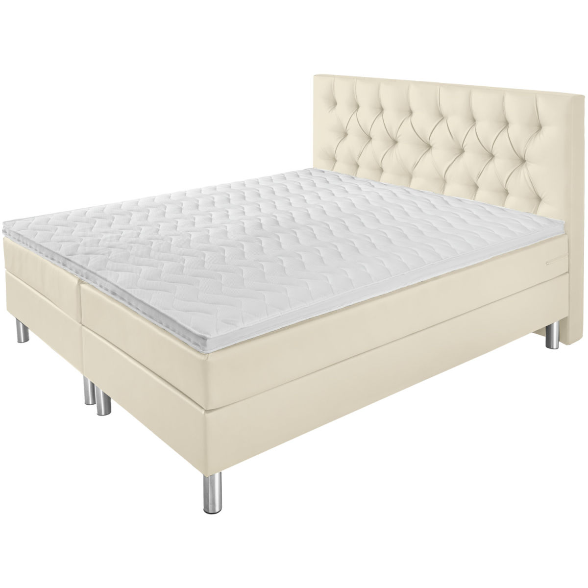 Letto componibile Premium similpelle, testiera Chesterfield ERWIN M.; 200x200x69 cm (LxLxH); bianco perla; duro